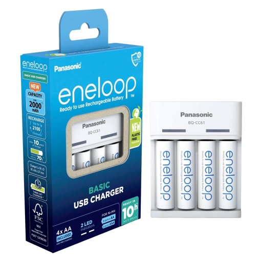 Ładowarka Panasonic Basic USB BQ-CC61 + 4 akumulatory ENELOOP AA 2000mAh